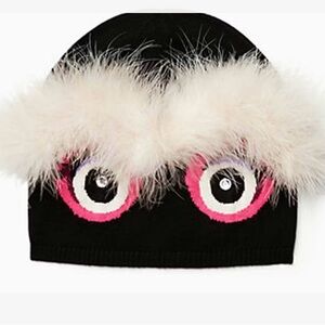 Kate Spade Monster Beanie Knit Wool Hat Black 
Faux Fur